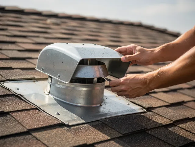 Doral Dryer Vent Cleaning certified technician safely cleaning a roof-mounted dryer vent in Doral