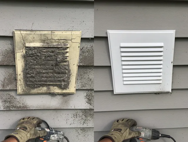 Doral Dryer Vent Cleaning technician installing high-quality dryer vent cover at a residential property in Doral