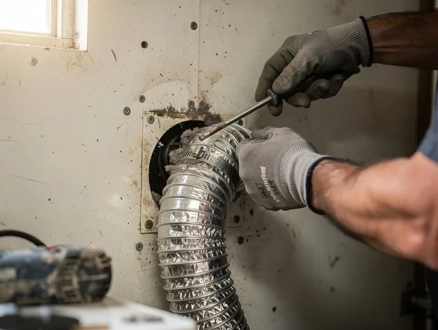Doral Dryer Vent Cleaning technician performing precise dryer vent hose installation in Doral